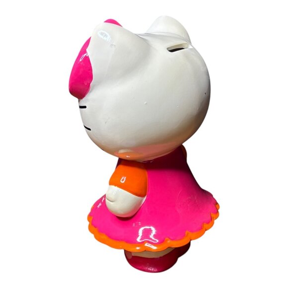 HELLO KITTY Ceramic Coin Piggy Bank 9" Pink Bow Orange Dress /1976/2012 SANRIO - Picture 3 of 13
